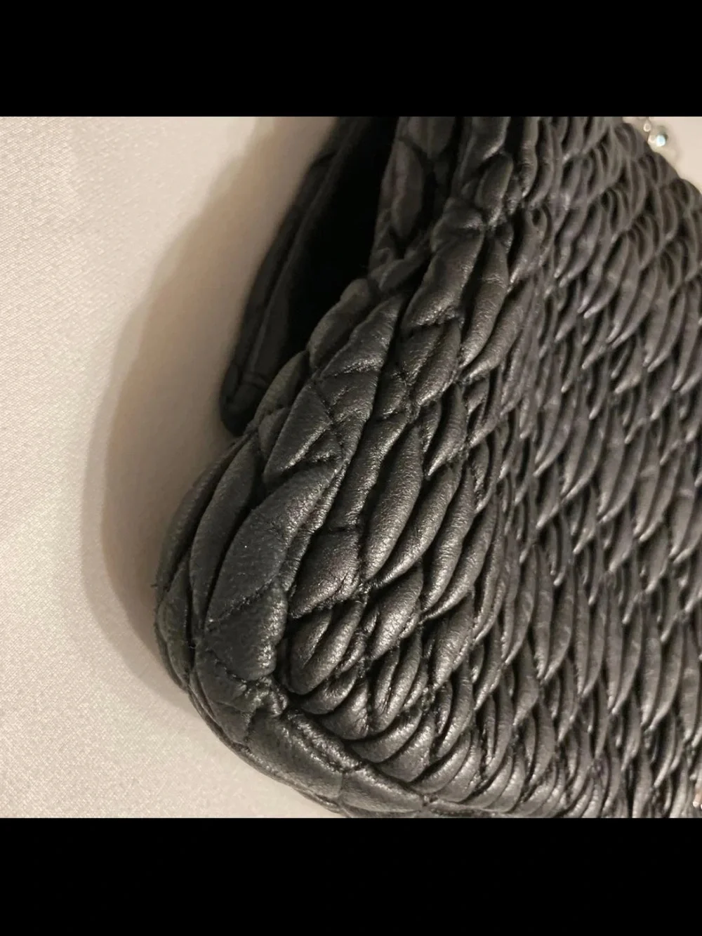 Miu Miu Black Quilted Leather Shoulder Bag with Crystal-Strap